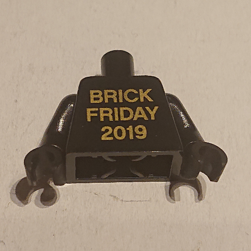 Torso with 'Brick Friday 2019' in Gold Print, Black Arms and Hands Schwarz