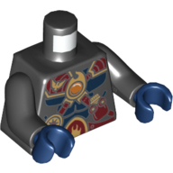 Torso Muscles, Dark Red Straps and Armor and Fire Chi Emblem Print, Black Arms, Dark Blue Hands Schwarz