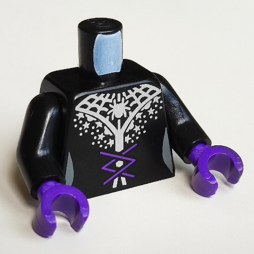 Torso Dress with Silver Spiders and Web, Blue Laces Print, Black Arms, Dark Purple Hands Schwarz