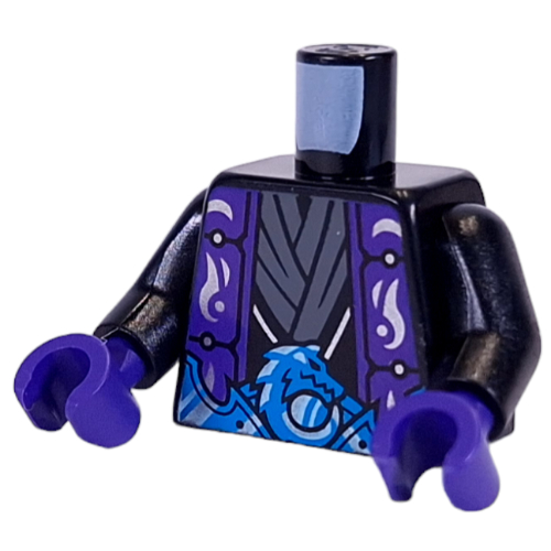 Torso, Dark Purple Rove, Big Dark Azure/Silver Belt with Dragon, Dark Bluish Grey Sash print, Black Arms, Dark Purple Hands Black