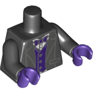 Torso Tuxedo Jacket, Dark Purple Bow Tie and Vest over White Shirt Print, Black Arms, Dark Purple Hands Schwarz