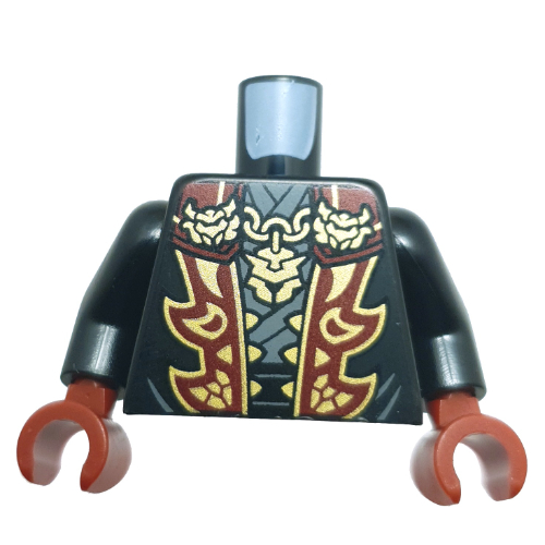Torso, Robe, Dark Red Gold Lapel, Dark Bluish Grey Shirt, Gold Pendant, Gold Dragon on Back print, Black Arms, Dark Red Hands Black