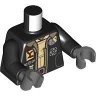 Torso, Jacket, Dark Tan Trim, Silver Badges, Tan Shirt, Belt print, Black Arms, Dark Bluish Gray Hands Schwarz