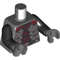 Torso, Armor, Black Chest, Dark Red Lines, Silver Belt print, Black Arms, Dark Bluish Gray Hands Dunkelblaugrau