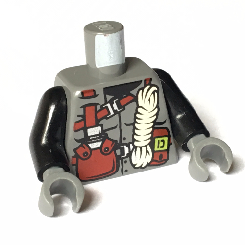 Torso Vest with Dark Red Harness, Canteen, White Rope Print, Black Arms, Dark Bluish Gray Hands Dark Bluish Gray