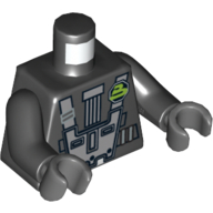 Torso Space Police 3 with Blacktron II Logo Print, Black Arms, Dark Bluish Gray Hands Schwarz