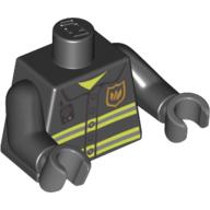 Torso Fire Uniform, Badge, Stripes and Radio Print, Black Arms, Dark Bluish Gray Hands Schwarz