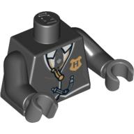 Torso Suit and Tie with Hogwarts Crest Print, Black Arms, Dark Bluish Gray Hands Black