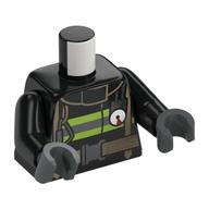 Torso Coat with Reflective Stripes with Utility Belt / Fire Badge on Back Print, Black Arms, Dark Bluish Gray Hands Schwarz