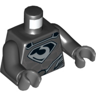 Torso Shirt with Muscles, Zod Silver Chest Emblem and Oval Belt Buckle Print, Black Arms, Dark Bluish Gray Hands Black