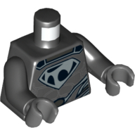 Torso Shirt with Muscles, Tor-An Silver Chest Emblem and Oval Belt Buckle Print, Black Arms, Dark Bluish Gray Hands Black