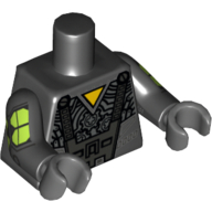 Torso Armor with Yellow Triangle and Panels and Gears Print, Black Arms, Dark Bluish Gray Hands Black