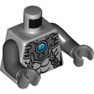 Torso Armor with Straps and Blue Round Jewel (Chi) Print, Black Arms, Dark Bluish Gray Hands Light Bluish Gray