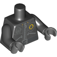 Torso Jacket with 3 Zippers, Minifig Head Police Badge, Radio and Belt Print (Print on Front Only), Black Arms, Dark Bluish Gray Hands Black