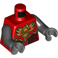 Torso Vest with Dark Red and Gold Armor with Scales and Fire Chi Emblem Print, Black Arms, Dark Bluish Gray Hands Rot
