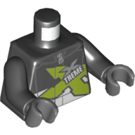 Torso Race Jacket with Zipper and Lime, Silver and White 'XTREME' Print, Black Arms, Dark Bluish Gray Hands Schwarz