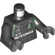 Torso Race Suit with Boss, Mercedes, Petronas, Puma and UBS Logos, Green Trim, Front and Back Print, Black Arms, Dark Bluish Gray Hands Black