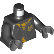 Torso Robe with Laces, Yellow Undershirt, Hogwarts Crest Print, Black Arms, Dark Bluish Gray Hands Black