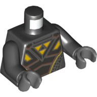 Torso Armor Pearl Titanium Plates with Copper Trim and Yellow Triangles (Blacktron I Logo) Print, Black Arms, Dark Bluish Gray Hands Black