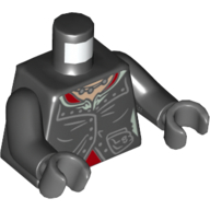 Torso Jacket, Sand Green and Red Undershirt, Necklace Print, Black Arms, Dark Bluish Gray Hands Black