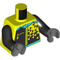 Torso, Racing Suit, Black Triangles, Medium Azure Collar, Zipper print, Black Arms, Dark Bluish Gray Hands Vibrant Yellow