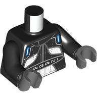 Torso, Race Suit, Dark Blue/White Patches, 'PAGANI' print, Black Arms, Dark Bluish Gray Hands Black