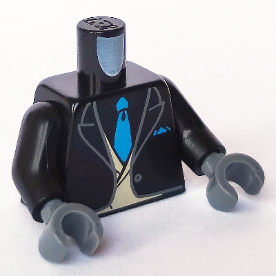 Torso Tuxedo Jacket, Dark Azure Tie, Tan Vest over Black Shirt Print, Black Arms, Dark Bluish Gray Hands Black