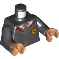 Torso Robes with Dark Red Collar and Gryffindor Crest, Closed over Shirt and Tie Print, Black Arms, Nougat Hands Black