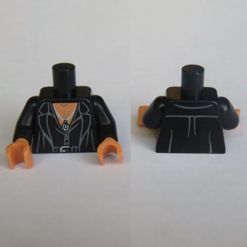 Torso Jacket, Open over Open Shirt, Hairy Chest, Belt and Pendent Print, Black Arms, Nougat Hands Schwarz