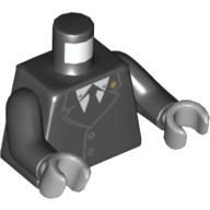 Torso Jacket Buttoned with Gold Badge on Collar, White Shirt and Black Tie Print, Black Arms, Light Bluish Gray Hands Black