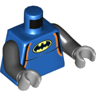 Torso Wetsuit with Black and Orange Trim, Batman Logo Print, Black Arms, Light Bluish Gray Hands Blau
