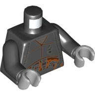 Torso Jacket, Silver Tubes and Connectors, Orange Midriff Print (Quay Tolsite), Black Arms, Light Bluish Gray Hands Black