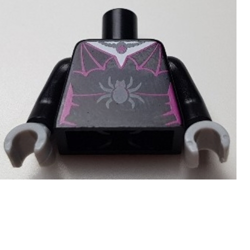 Torso Dress with Magenta Webbed Shoulders, and Dark Bluish Gray Spider Print, Black Arms, Light Bluish Gray Hands Black