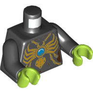 Torso Armor, Gold Chain and Large Spider Pendant with Blue Round Jewel (Chi) Print, Black Arms, Lime Hands Black