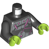 Torso Armor with Silver Metal Plates and Dark Pink Electrical Wires and Buttons Print, Black Arms, Lime Hands Schwarz