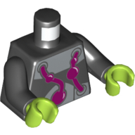 Torso Armor, Magenta Tubes and Silver Plates Print (Brainiac), Black Arms, Lime Hands Black