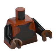 Torso Armour Chest Plate with Back Straps and Dark Red Sash Print, Black Arms, Reddish Brown Hands Dark Orange