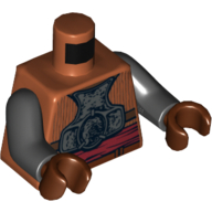 Torso Armour Plates with Back Straps and Dark Red Sash Print, Black Arms, Reddish Brown Hands Dark Orange