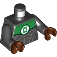 Torso Muscles, Green Shoulders, Green Lantern Logo Print, Black Arms, Reddish Brown Hands Black