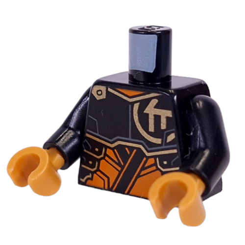 Torso, Gold Asian Symbol, Orange Armor print, Black Arms, Pearl Gold Hands Schwarz