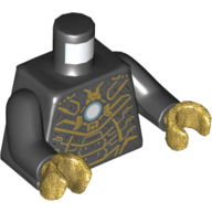 Torso Armour, Gold Plates, Light Blue/White Circle (Arc Reactor) Print (Iron Man), Black Arms, Pearl Gold Hands Black