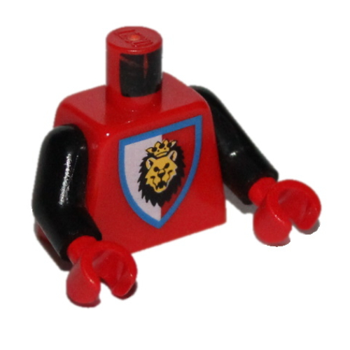 Torso Royal Knights Lion Head on Red/White Shield Print, Black Arms, Red Hands Red