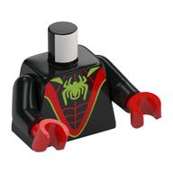 Torso Bodysuit, Red Webbing and Thick 'V', Lime Spider Print, Black Arms, Red Hands in 