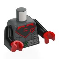 Torso Bodysuit, Light Bluish Green Utility Belt, Black Chest, Red Circle with 'R', Red Trim print, Black Arms, Red Hands Dunkelblaugrau