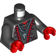 Torso Lace-up Shirt, Red Trim and Silver Dragon Head Chain Print, Black Arms, Red Hands Black