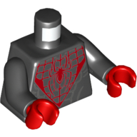 Torso Muscles, Red Webbing and Spider Logo Print, Black Arms, Red Hands Black