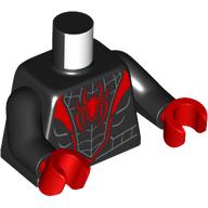 Torso Muscles, Red Trim and Spider Logo Print, Black Arms, Red Hands Black