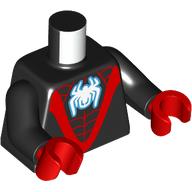 Torso Bodysuit, Red Webbing and Thick 'V', White Spider Print, Black Arms, Red Hands Black