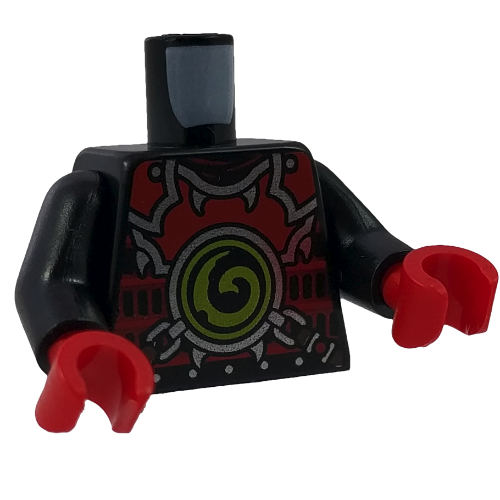 Torso Red Armor with Lime Swirl Medallion / Belts on Back Print, Black Arms, Red Hands Schwarz
