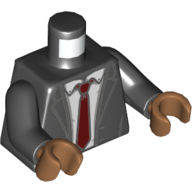 Torso Jacket, Open over White Shirt and Dark Red Tie Print, Black Arms, Medium Nougat Hands Schwarz